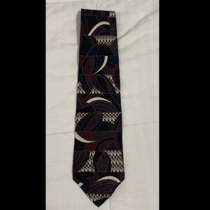 VTG Lord and Taylor 100% Italian Silk Geometric Tie Necktie Purple Navy EUC